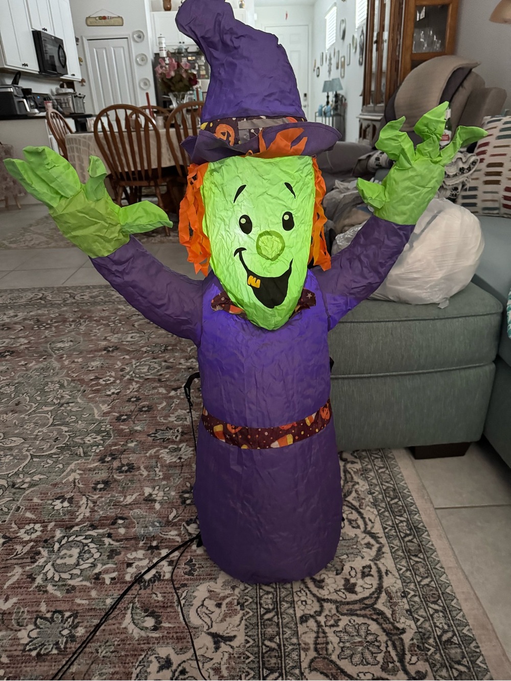 Inflatable Halloween Witch Decoration - Purple & Green 3ft